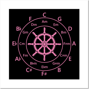 Circle of Fifths Ship Steering Wheel Pink Posters and Art